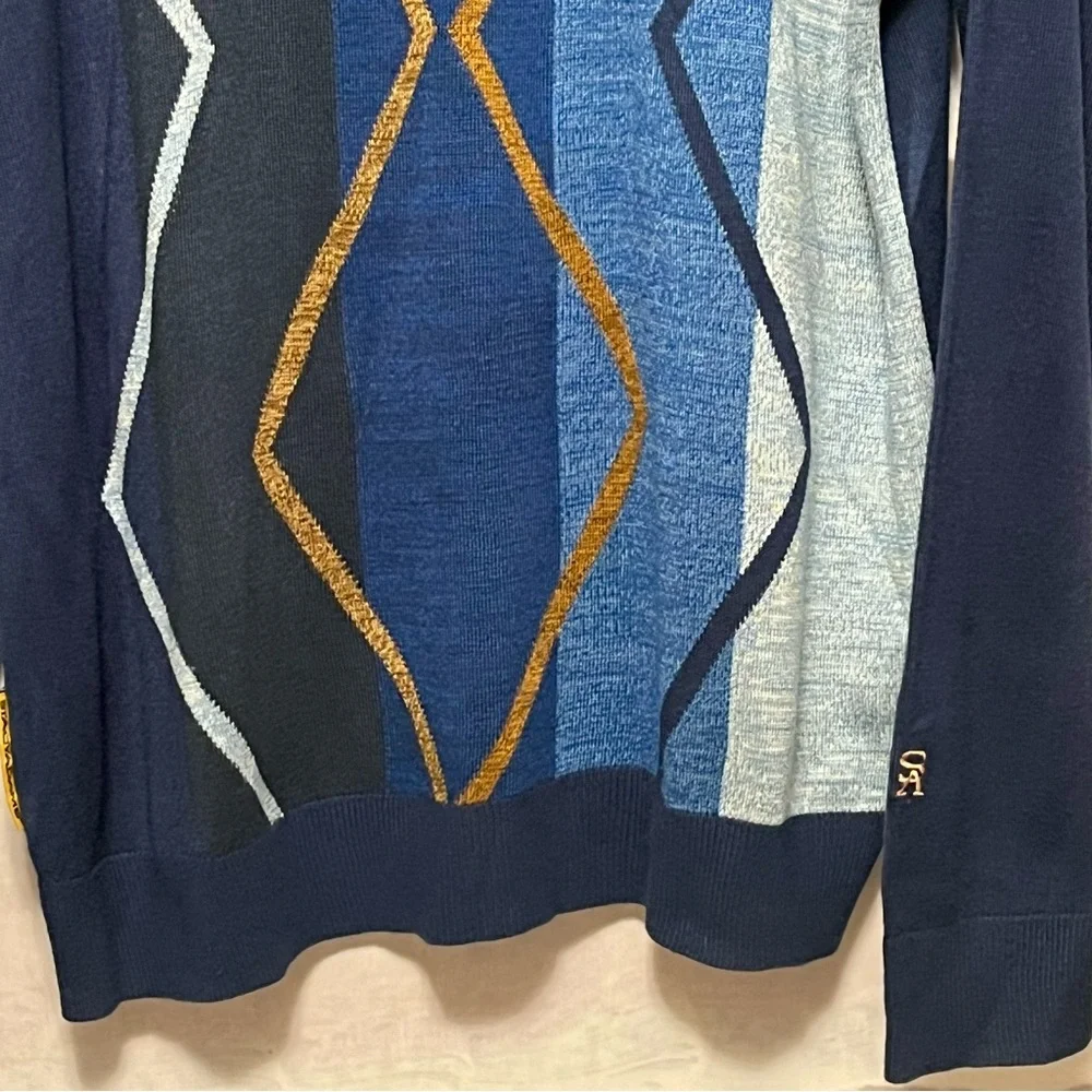 STACY ADAMS Knit Sweater Mens XL Abstract Retro Hip Hop Long Sleeve Blue Multi